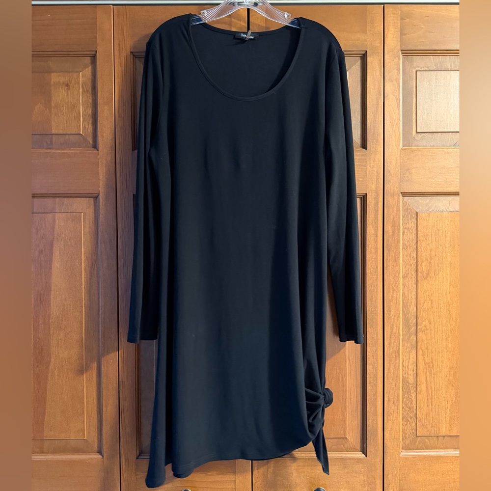 Black Long Sleeve Knot Hem Tunic Dress